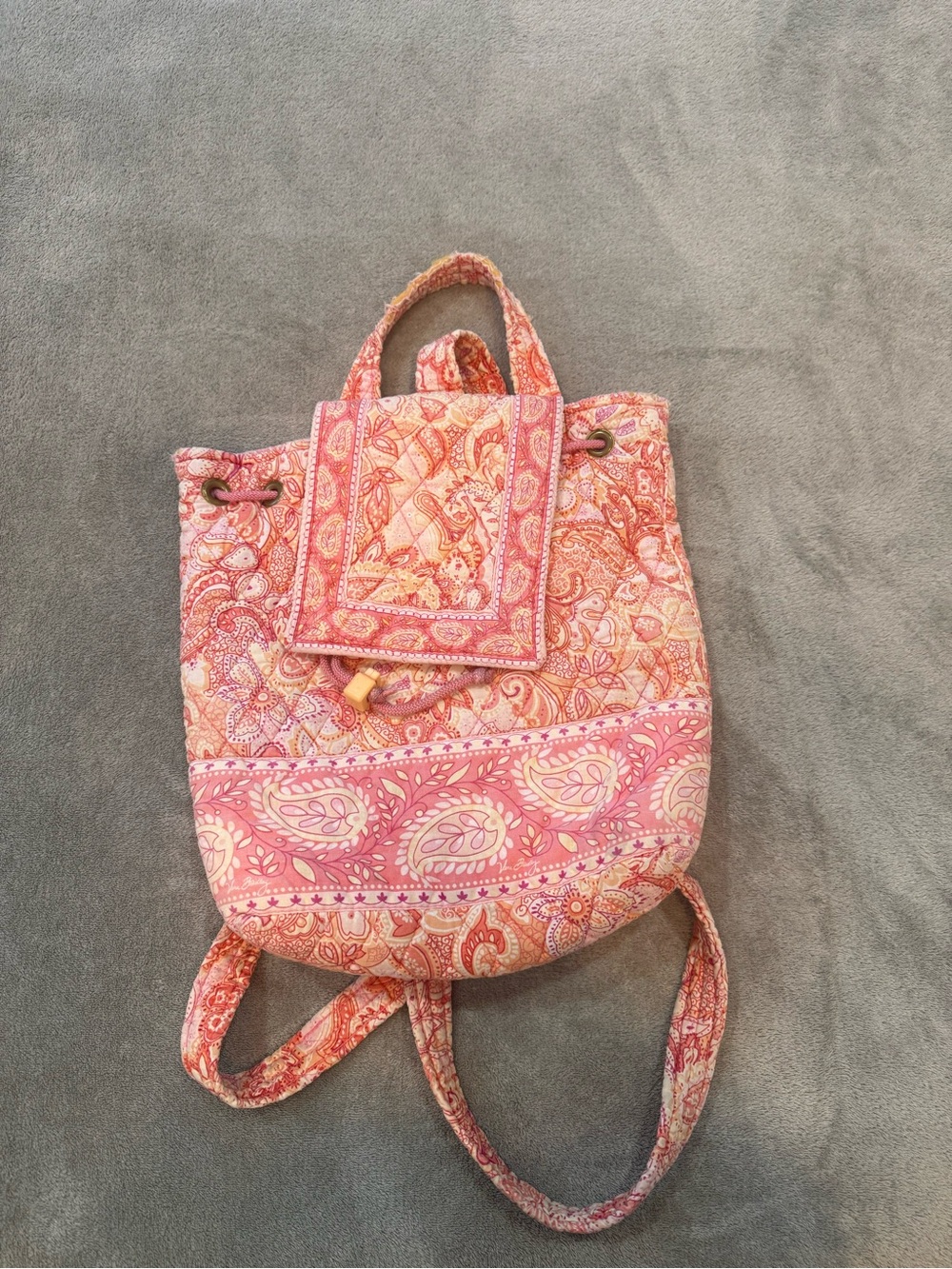 Vera Bradley Pink Paisley Quilted Drawstring Backpack